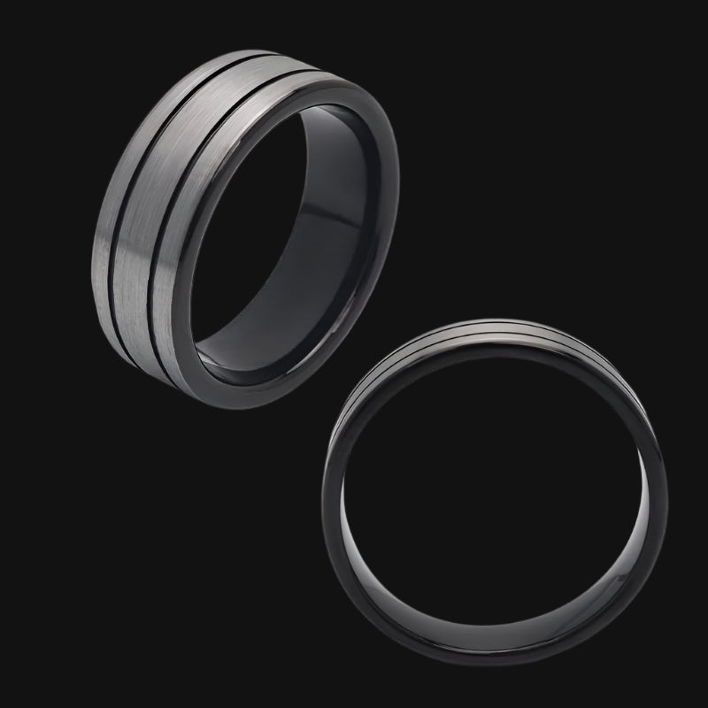 DL  Black Double Line Band Ring Carbide Ring