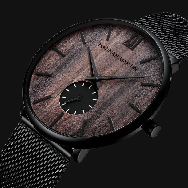 DL Men's ebony wood grain bamboo watch wooden watch