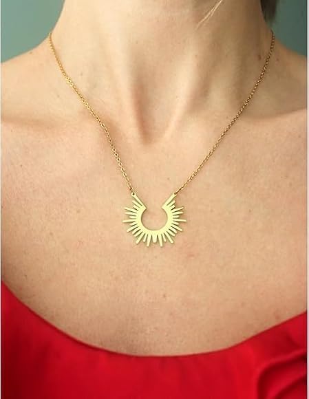 DL Gold Plated Geometric Sun-Shape Pendant Necklace