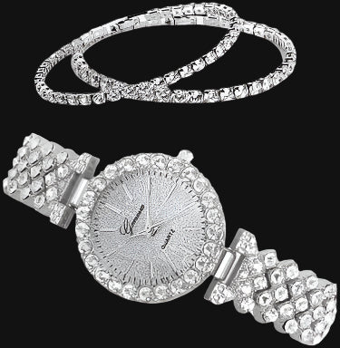 1pc Rhinestone Decor Quartz Watch & 2pcs Rhinestone Decor Bracelet