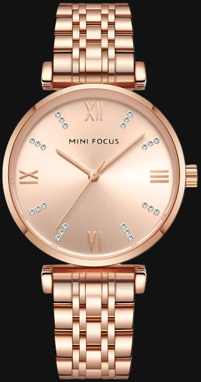 DL Focus Rose Gold Wristwatch with Stainless Steel Bracelet, Diamond Accents