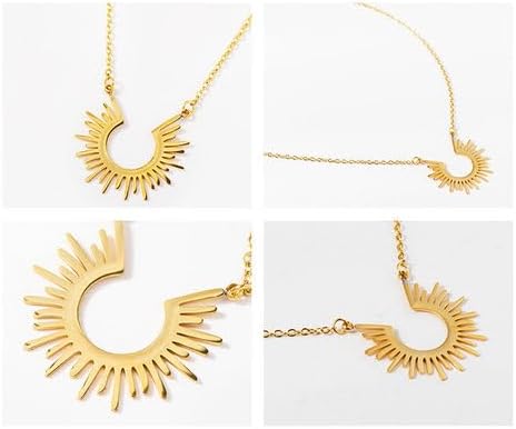 DL Gold Plated Geometric Sun-Shape Pendant Necklace