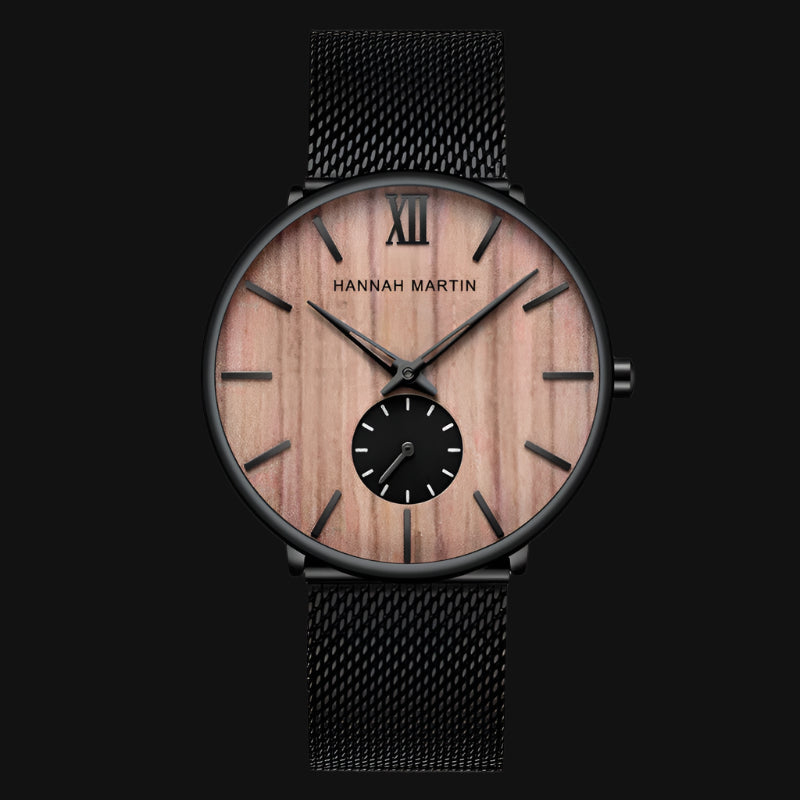 DL Men's ebony wood grain bamboo watch wooden watch