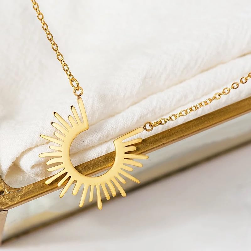 DL Gold Plated Geometric Sun-Shape Pendant Necklace