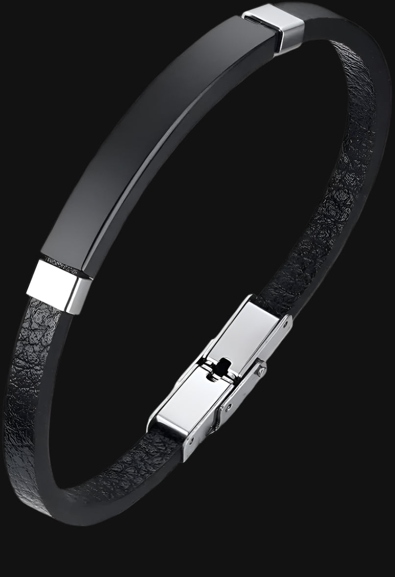 DL Men's Black Leather Bracelet