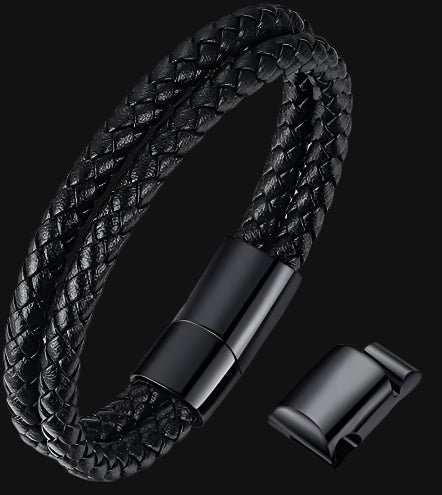 DL Men's Leather Braided Bracelet