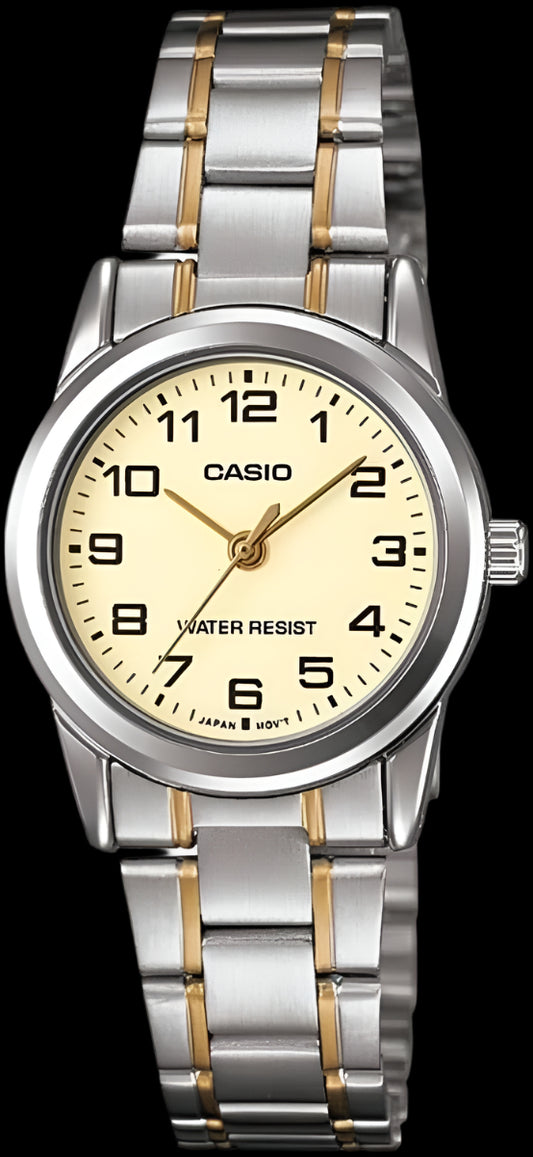 DL Casio Women'S Beige Dial Stainless Steel Band Watch Ltp V001Sg 9B, Japanese Quartz, Analog