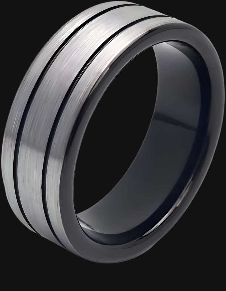 DL  Black Double Line Band Ring Carbide Ring