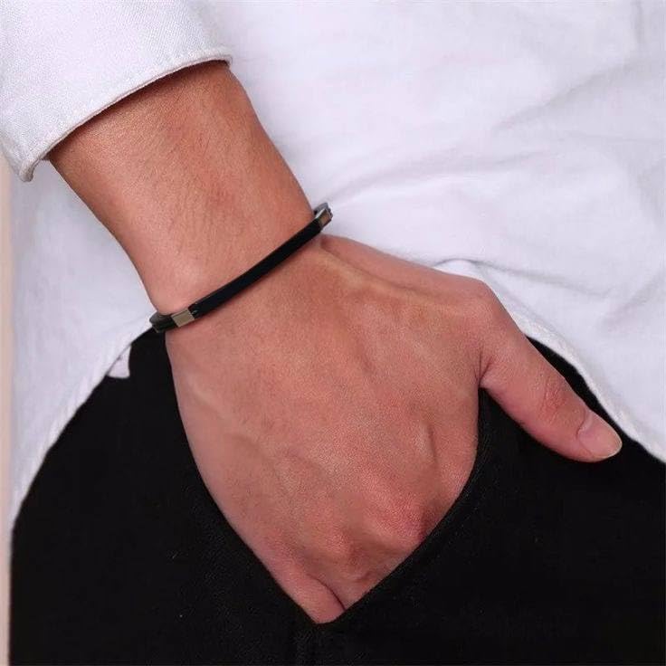 DL Men's Black Leather Bracelet