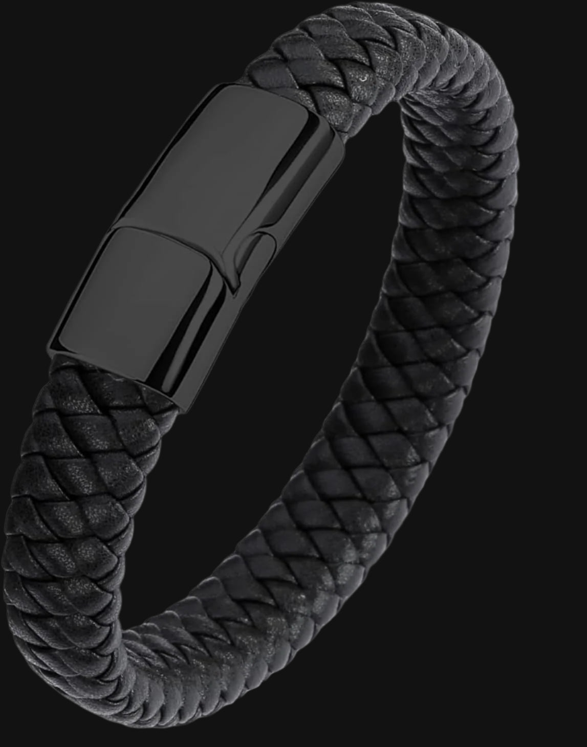 DL Men's Black Leather Bracelet