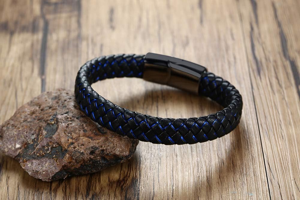 DL Personalized Men's Braided Genuine Leather Bracelet