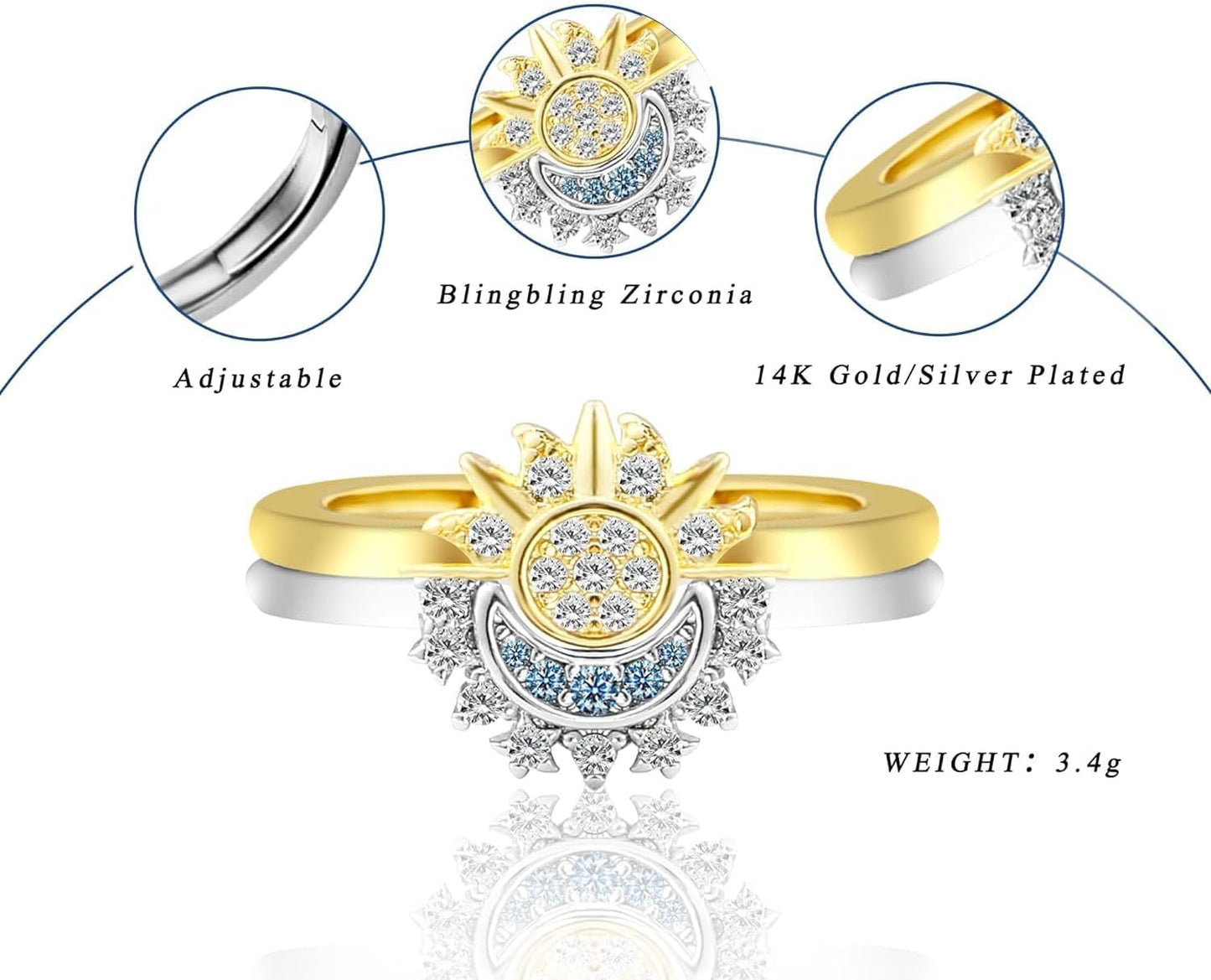 DL fashion mania Sun and Moon Ring  for Women