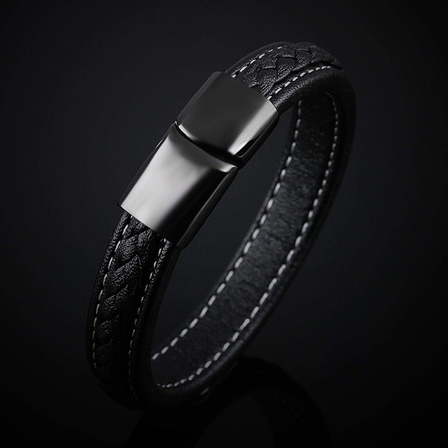 DL Pure titanium black leather bracelet