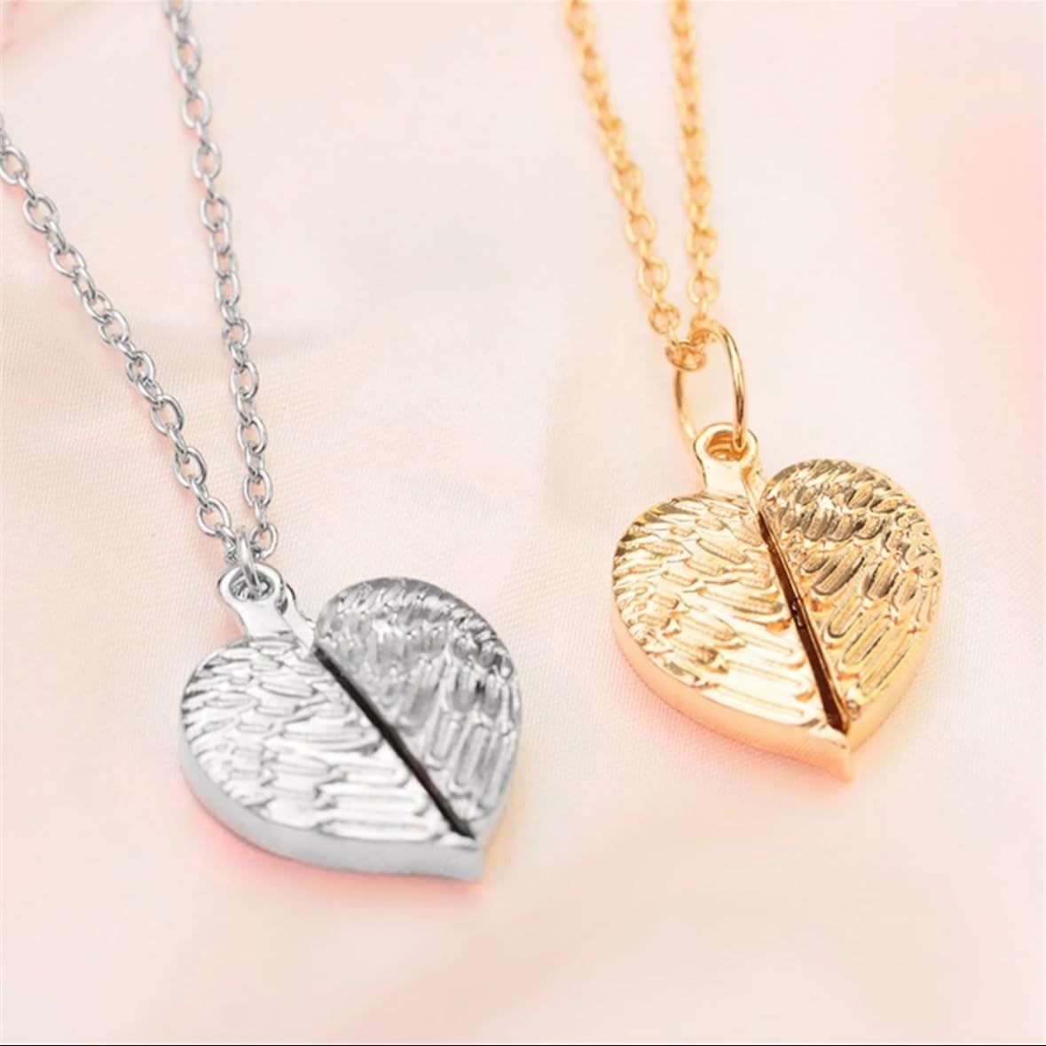 DL Trendy Heart Angel Wings Open Pendant Necklace Romantic "I Love You"