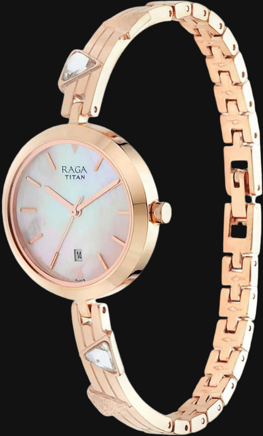 DL Titan Watch for Women, Quartz Movement, Analog Display, Rose Gold Metal Band Strap