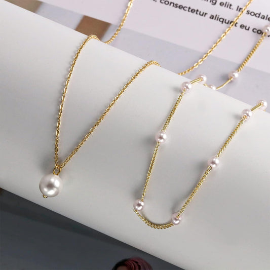 DL Simple Herringbone Chain Pearl Necklace for Women