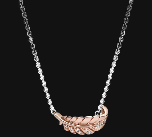 DL Two-Tone Floating Curved Feather Necklace