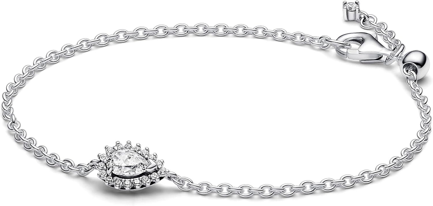 Pandora  Sparkling Pear with Halo Silver Bracelet