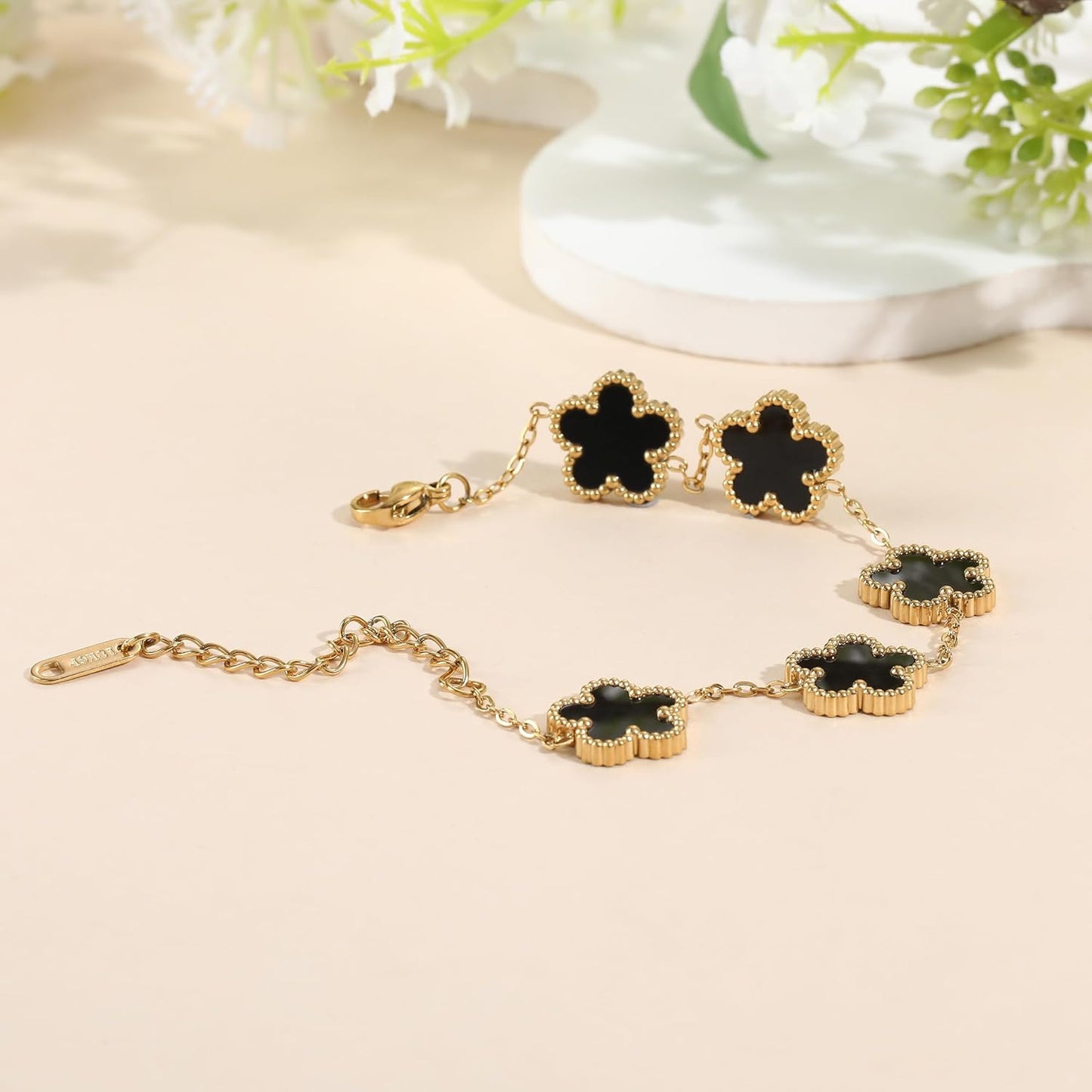 TICVSS Four Leaf Clover Bracelet for Women 18K Gold Plated