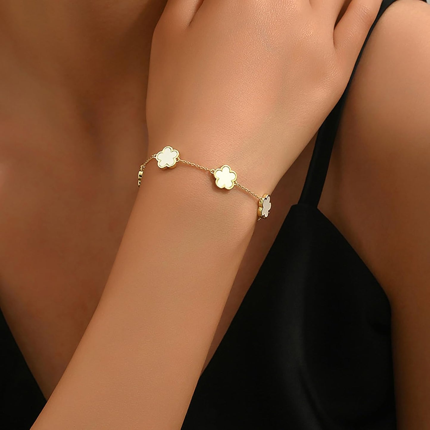 TICVSS Four Leaf Clover Bracelet for Women 18K Gold Plated