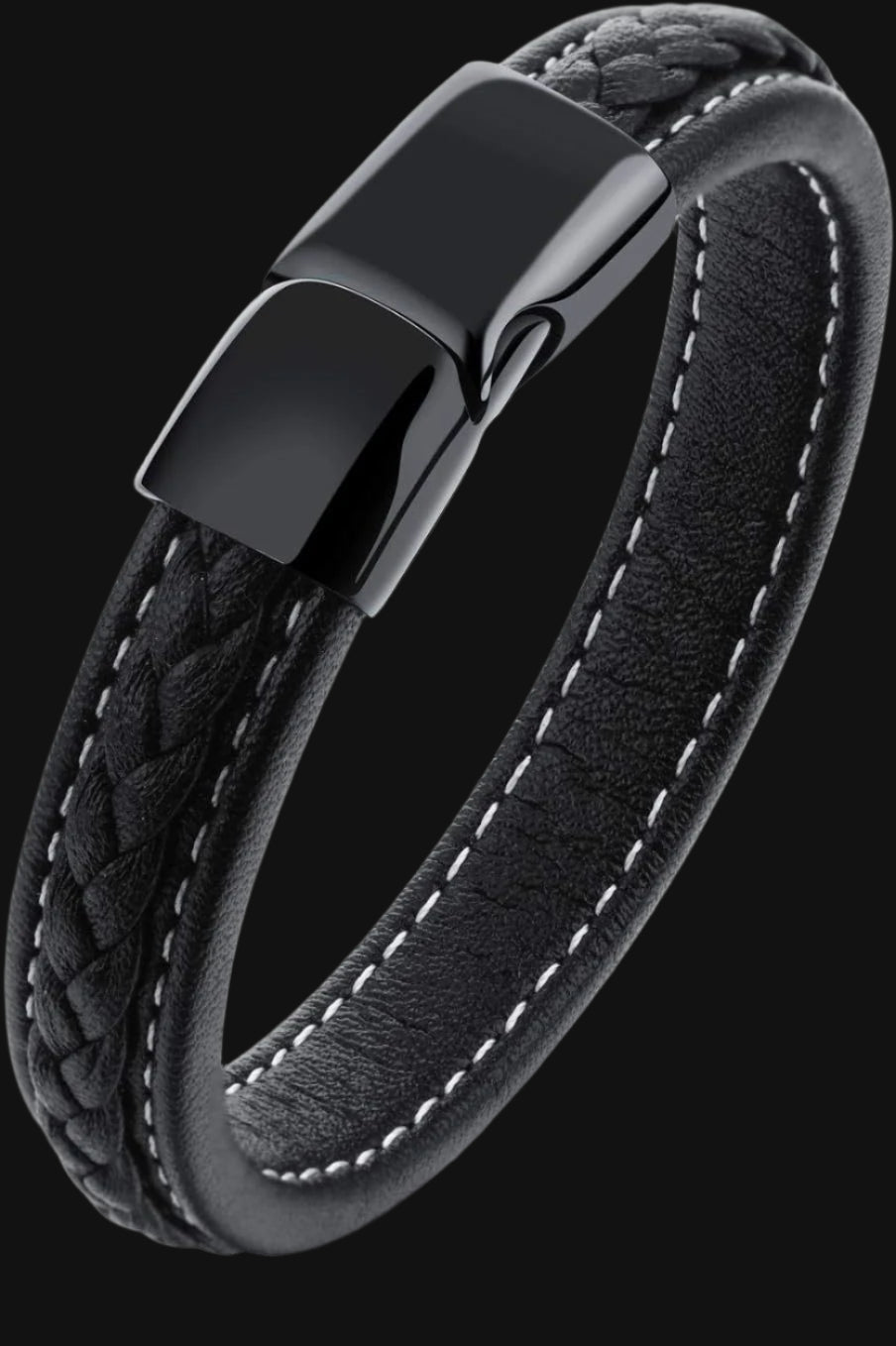 DL Pure titanium black leather bracelet