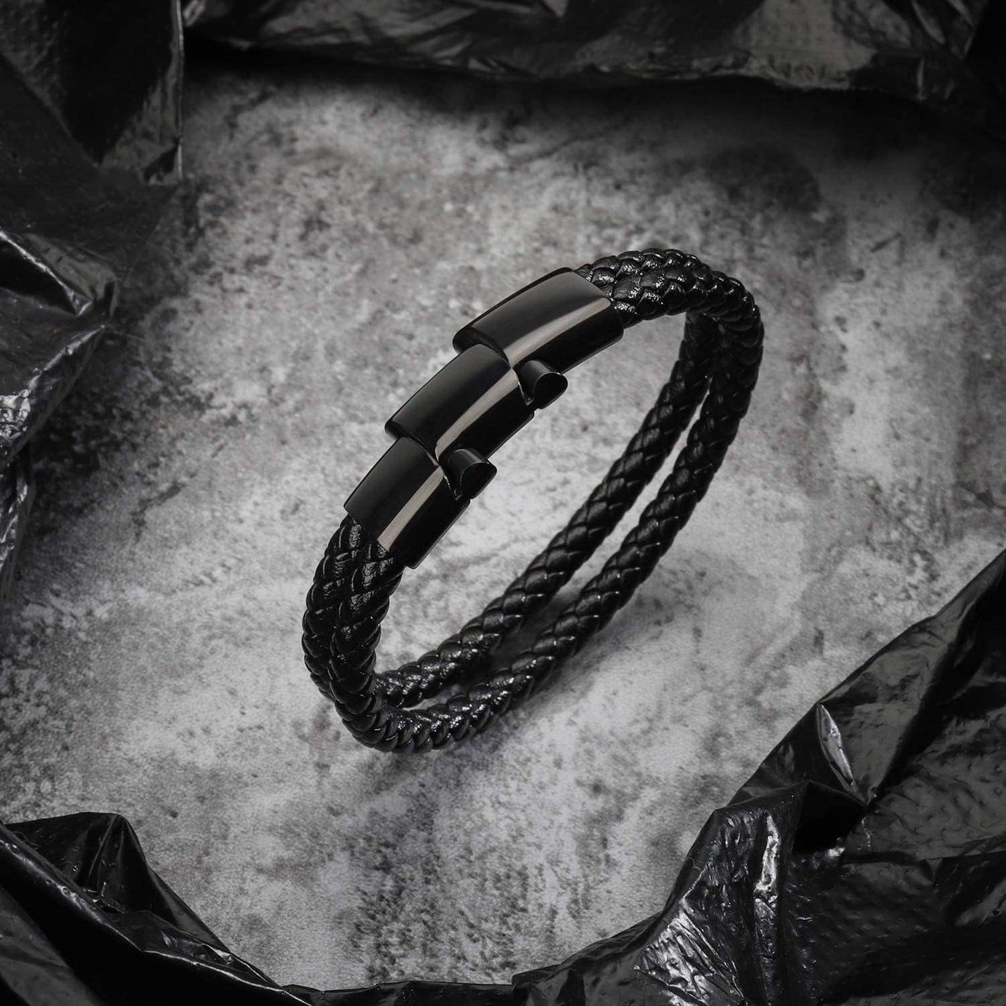 DL Men's Leather Braided Bracelet