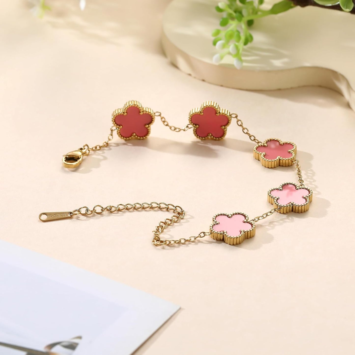 TICVSS Four Leaf Clover Bracelet for Women 18K Gold Plated