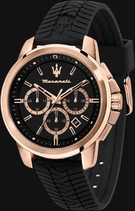 DL Maserati Successo Chronograph Black & Rose Gold Watch.