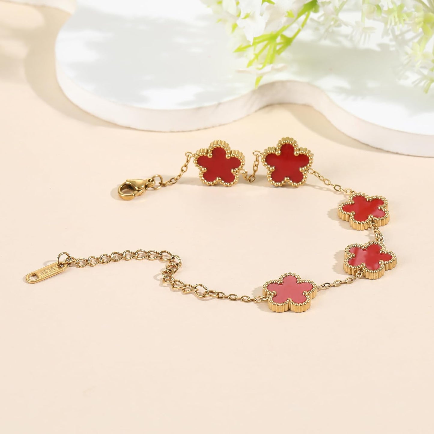 TICVSS Four Leaf Clover Bracelet for Women 18K Gold Plated