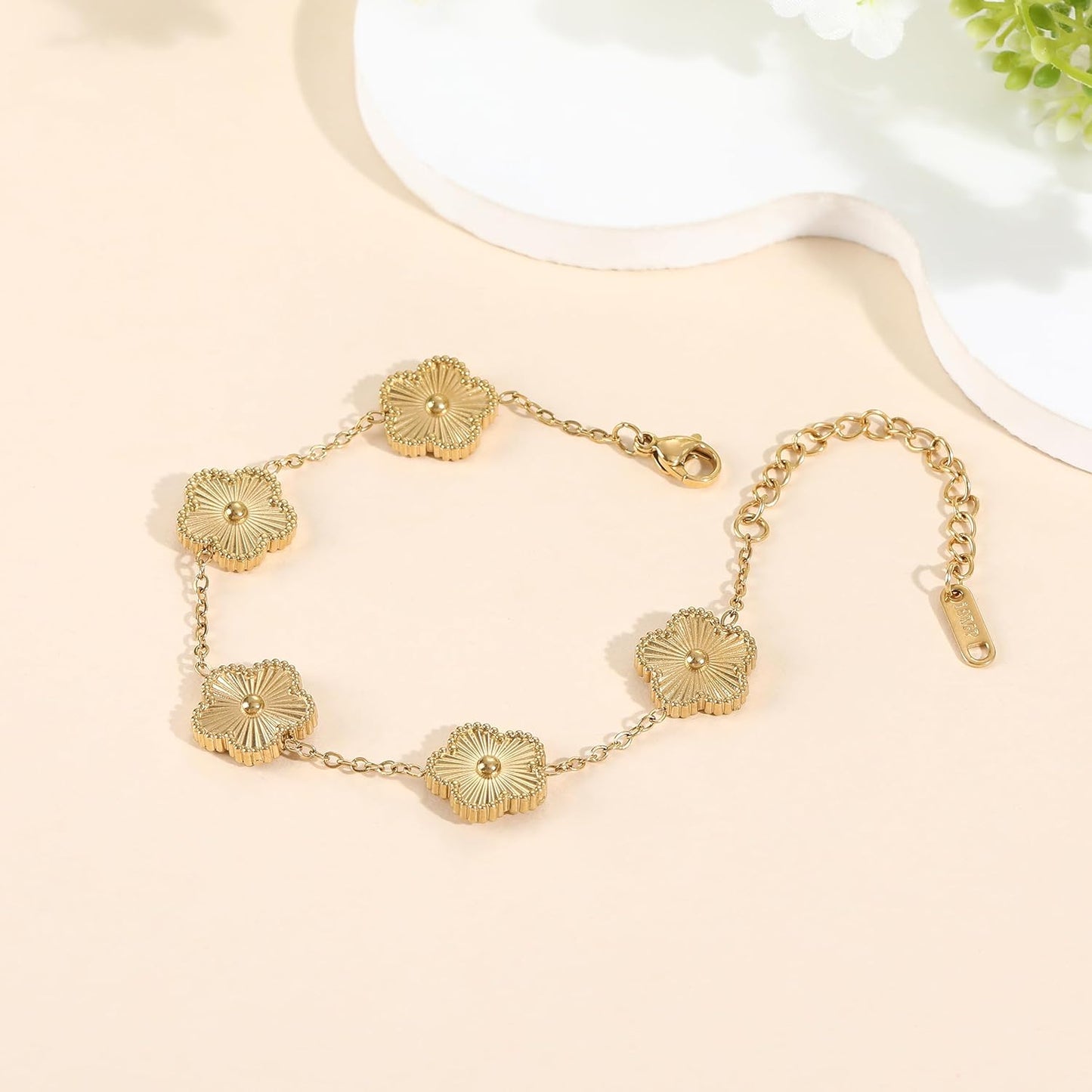 TICVSS Four Leaf Clover Bracelet for Women 18K Gold Plated