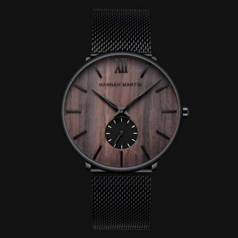 DL Men's ebony wood grain bamboo watch wooden watch