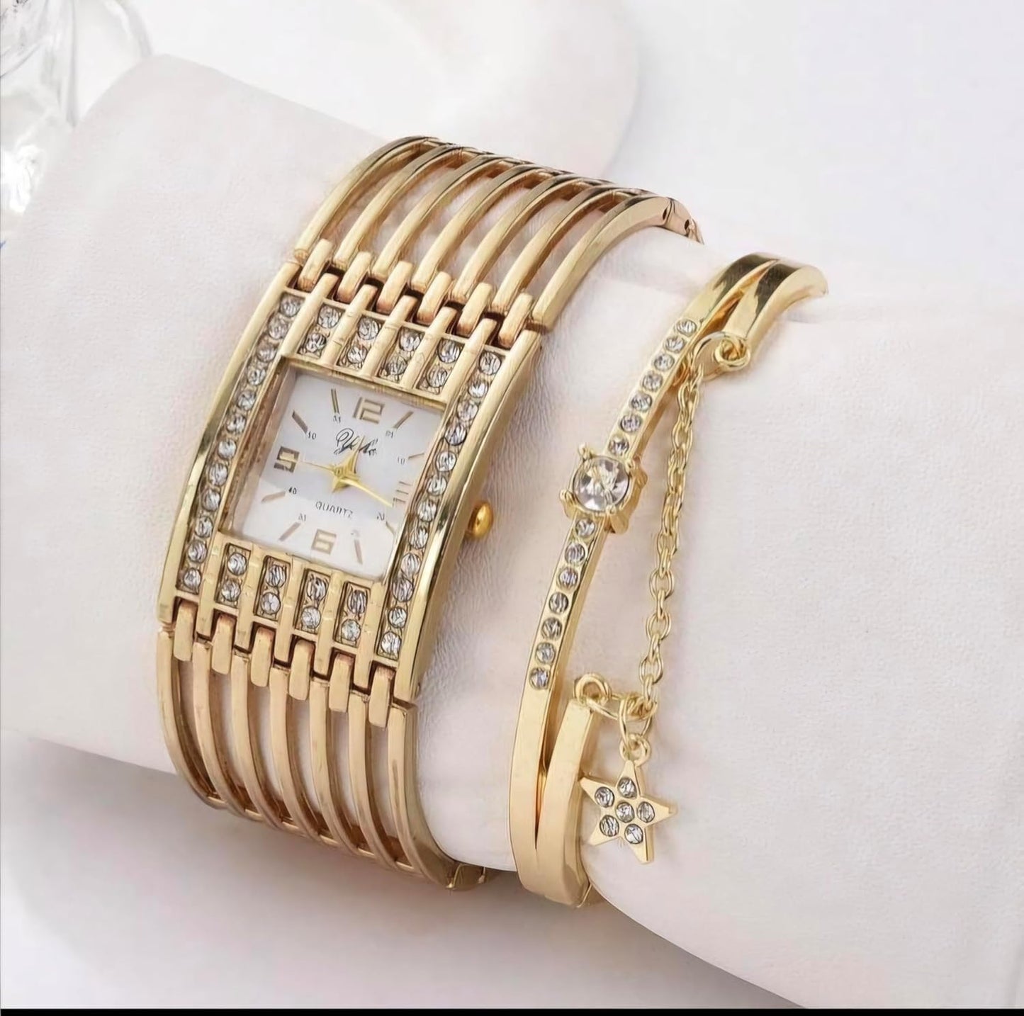 DL Generic Luxury Crystal Bracelet Watch Set of 2 for Women, Formal Occasions, Women's Watches, Watch