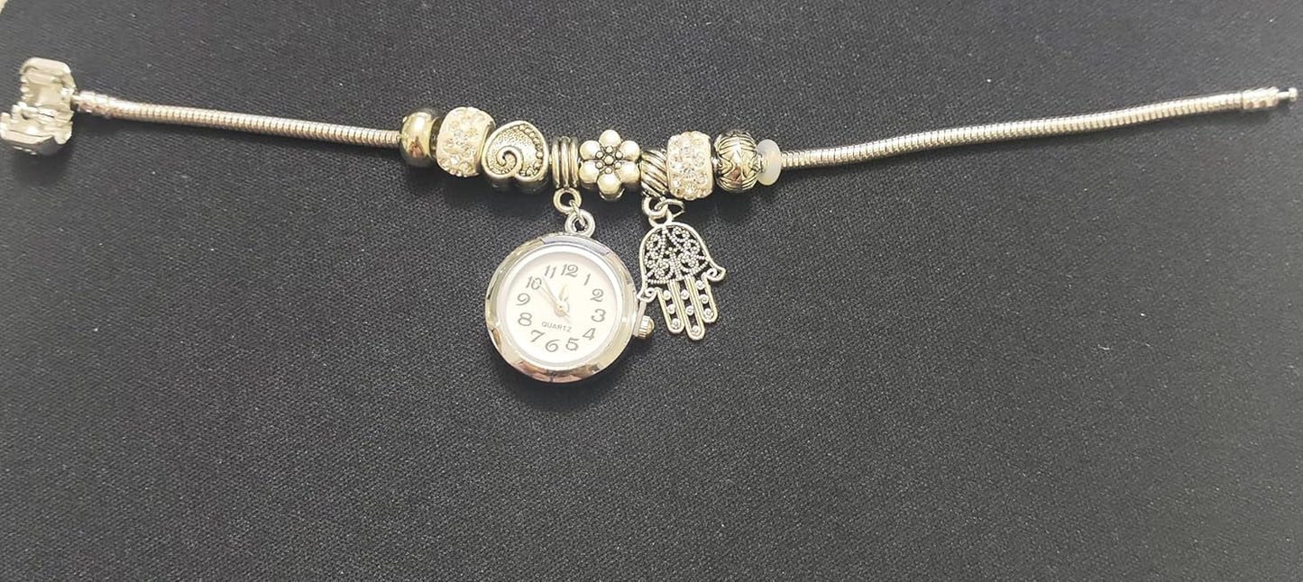 Pandora Shaped Bracelet - Silver plated with Toy and watch