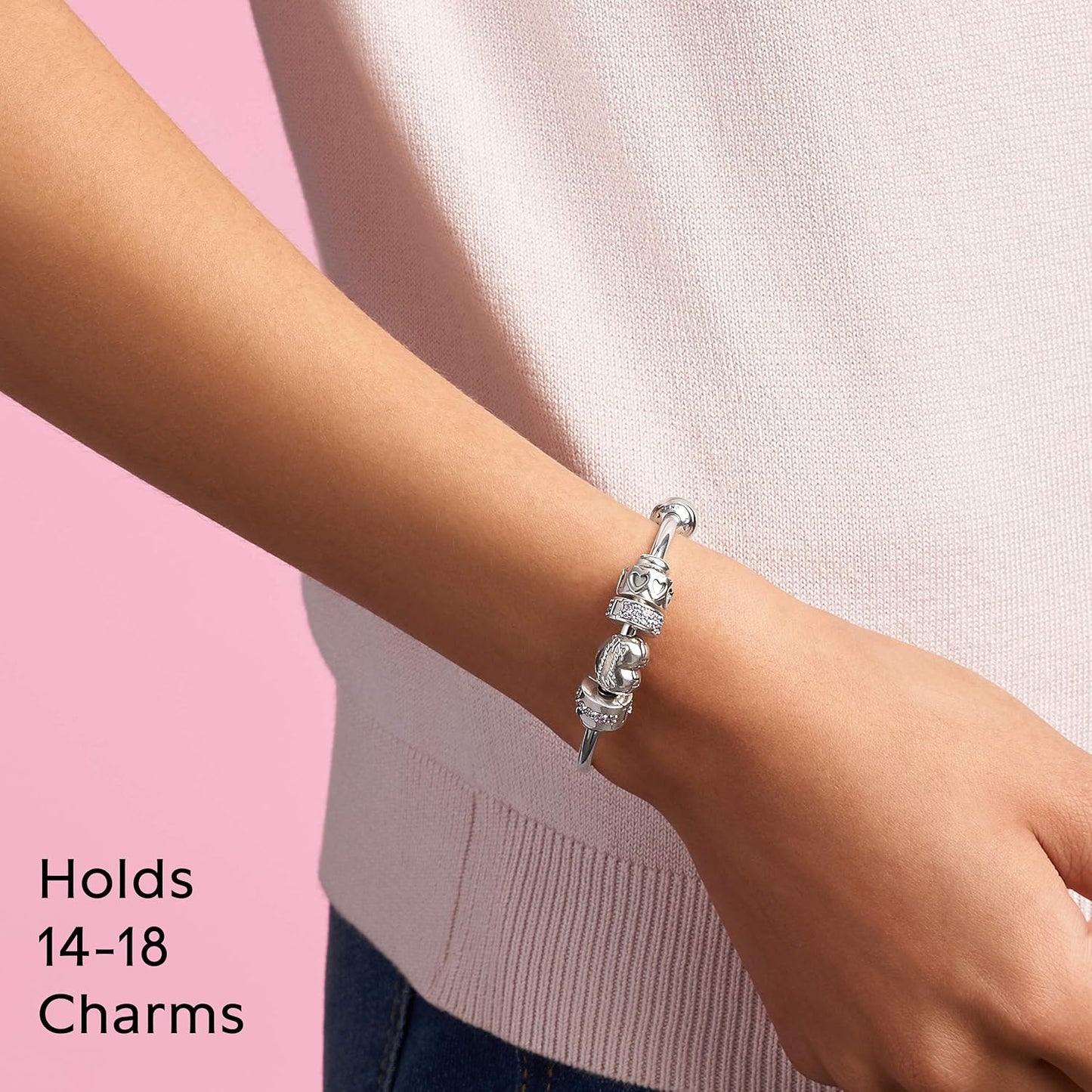 Pandora Silver open bangle with silicone stoppers and interchangeable end caps