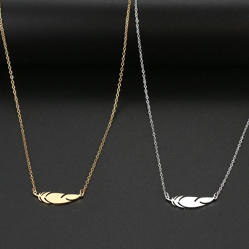 DL Simple Feather Charm Pendant Necklace For Women