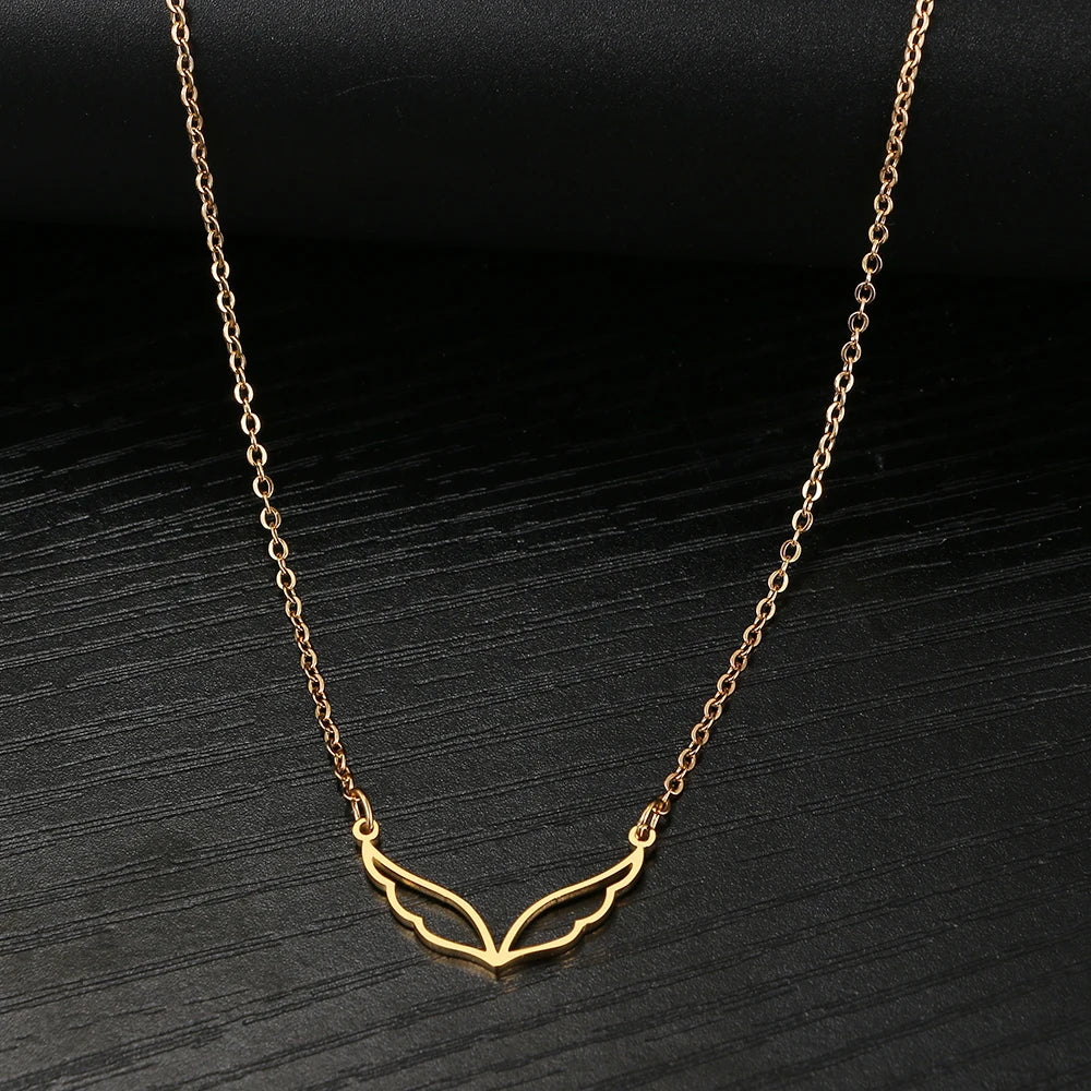 DL Simple Hollow Wings Charm Pendant  Necklace For Women