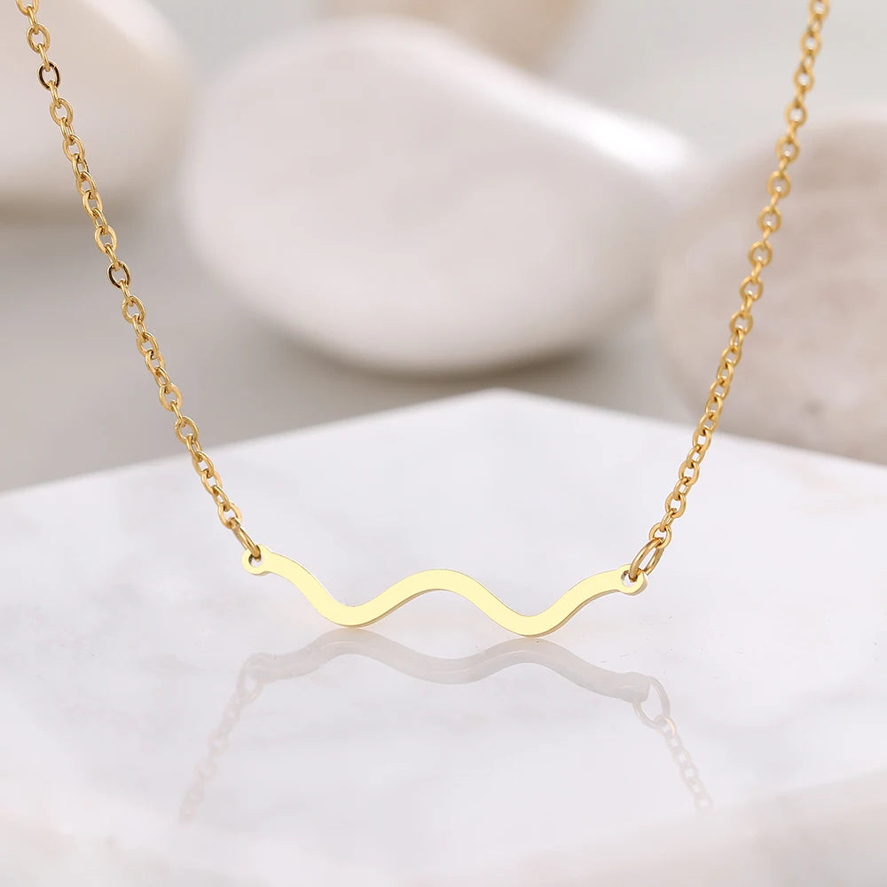 DL Minimalist Wave Pendant Chain Choker Charm Necklace