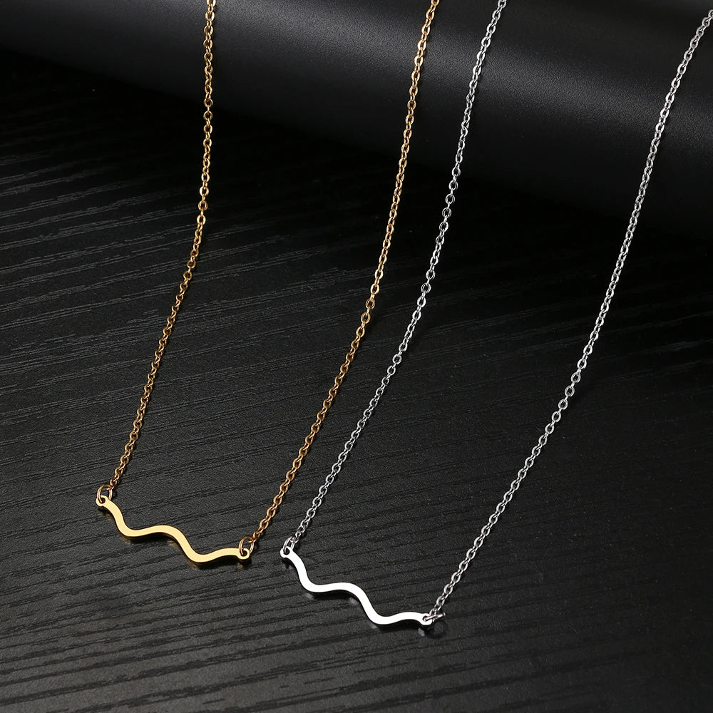 DL Minimalist Wave Pendant Chain Choker Charm Necklace