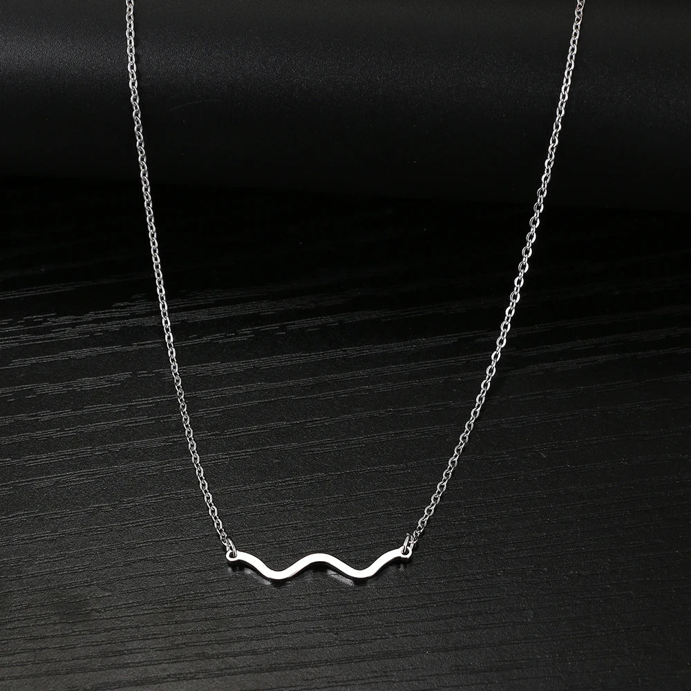 DL Minimalist Wave Pendant Chain Choker Charm Necklace