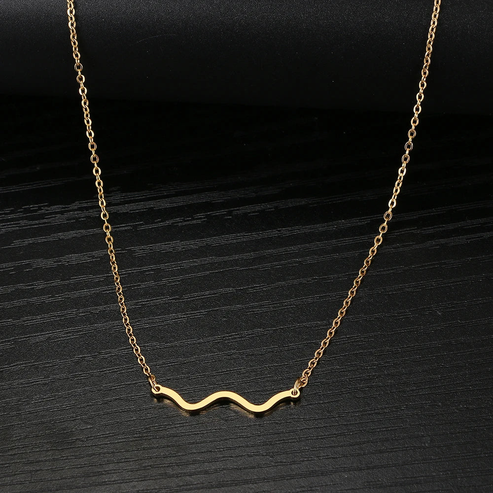 DL Minimalist Wave Pendant Chain Choker Charm Necklace