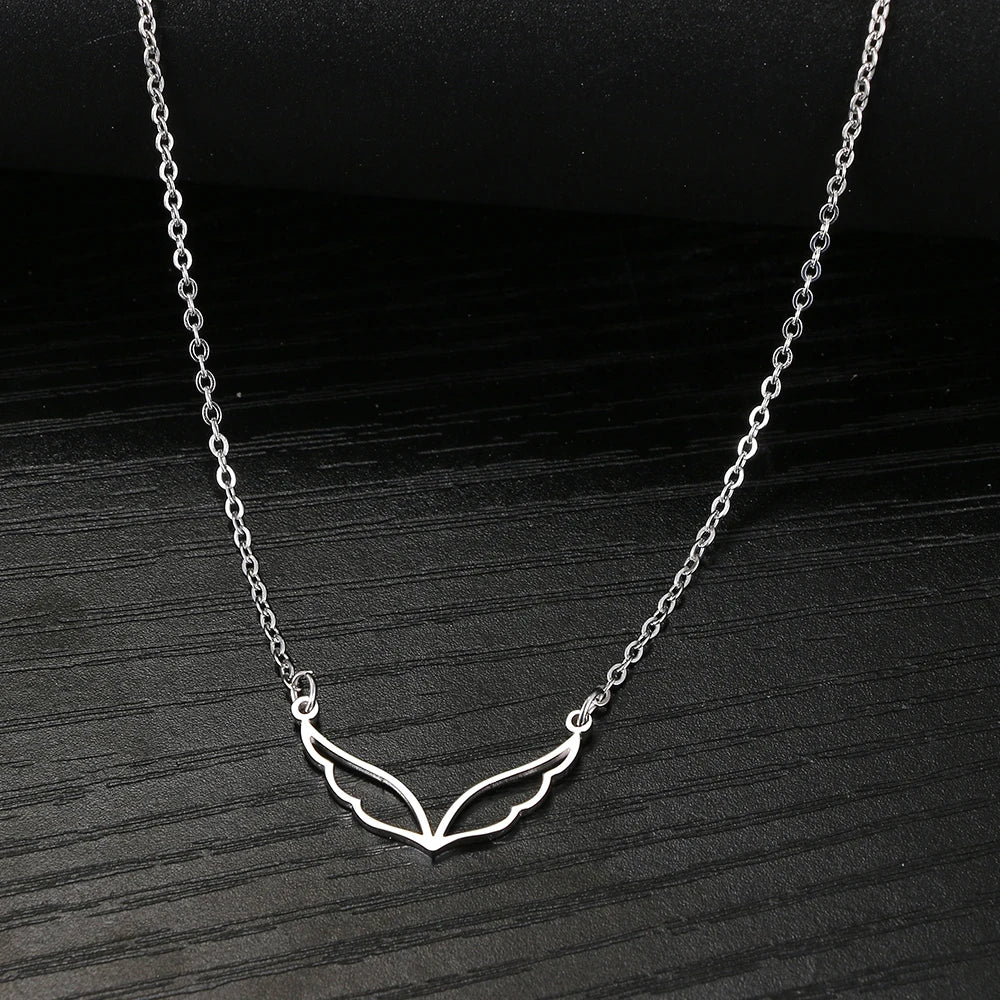 DL Simple Hollow Wings Charm Pendant  Necklace For Women