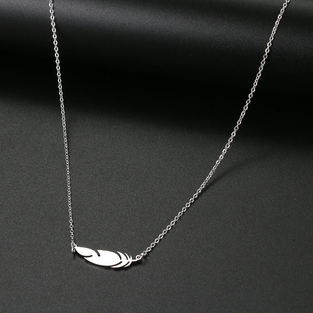 DL Simple Feather Charm Pendant Necklace For Women