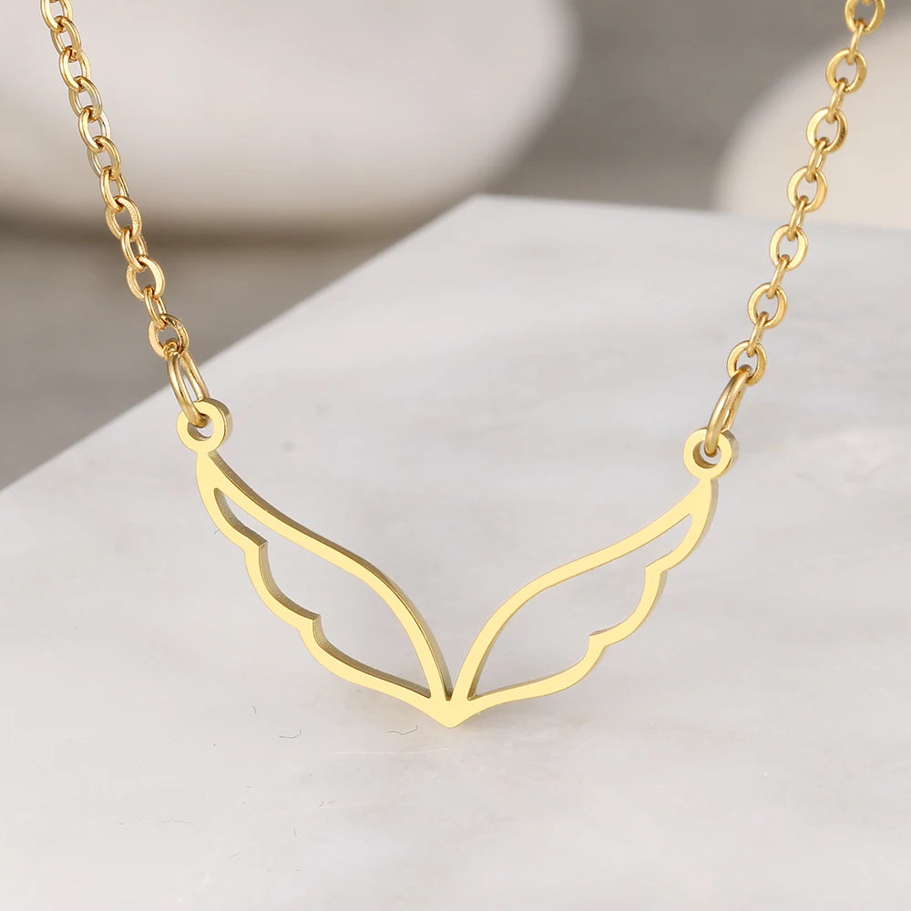 DL Simple Hollow Wings Charm Pendant  Necklace For Women