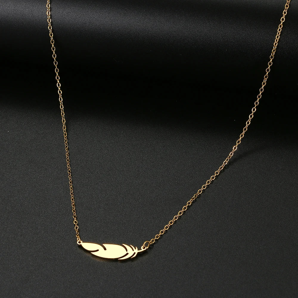 DL Simple Feather Charm Pendant Necklace For Women