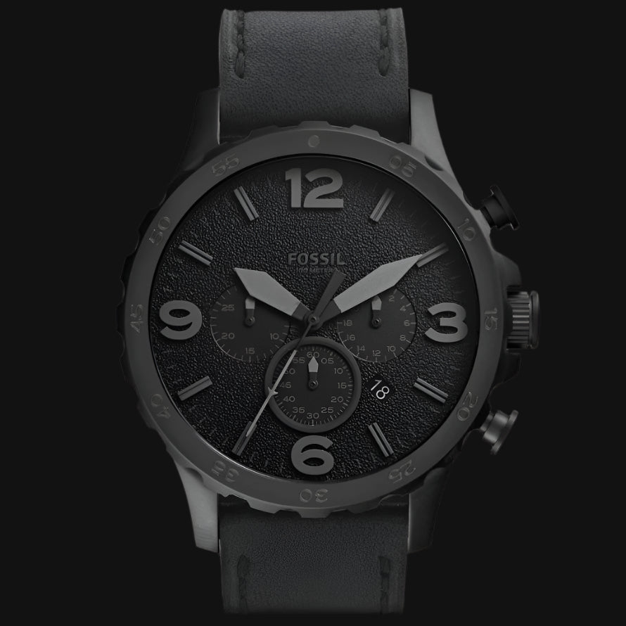 DL FOSSIL NATE CHRONOGRAPH BLACK LEATHER WATCH