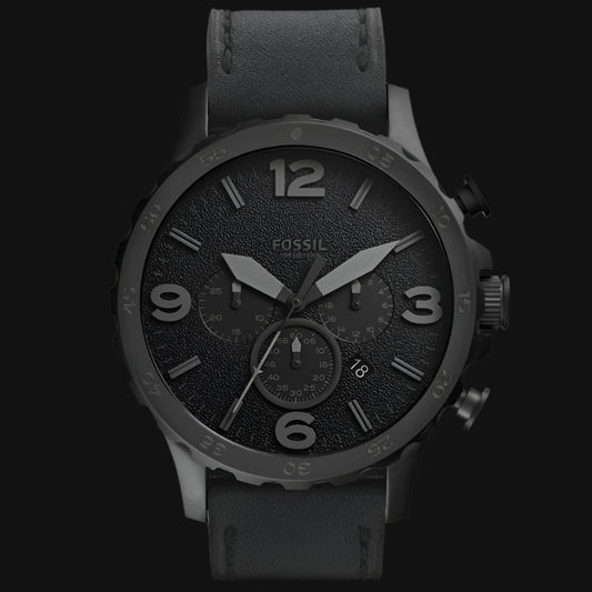 DL FOSSIL NATE CHRONOGRAPH BLACK LEATHER WATCH