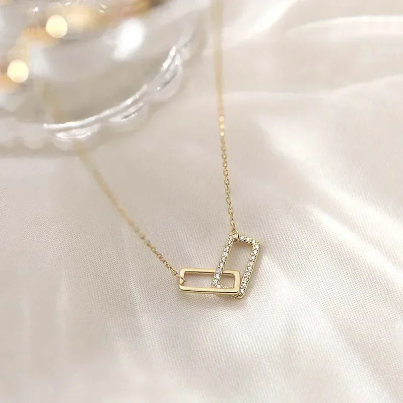 DL Shiny Crystal Geometric Clavicle Chain Necklace