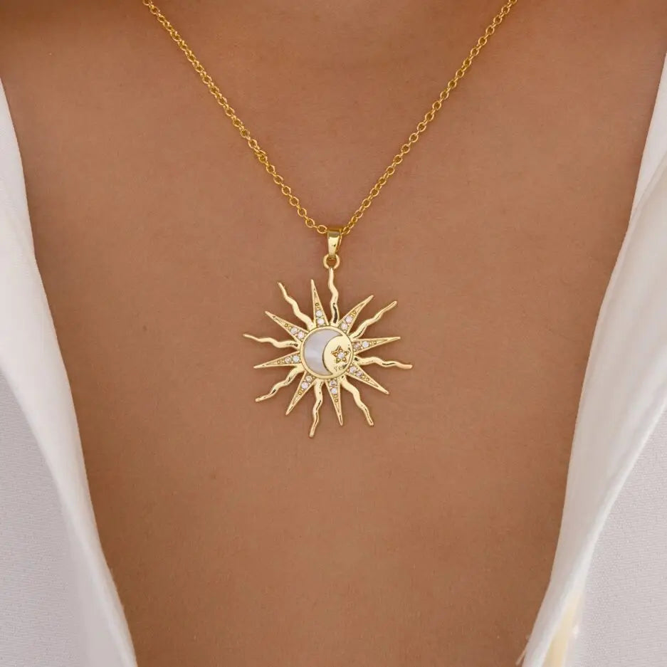 DL Shell Moon Sun Pendant Necklace For Women