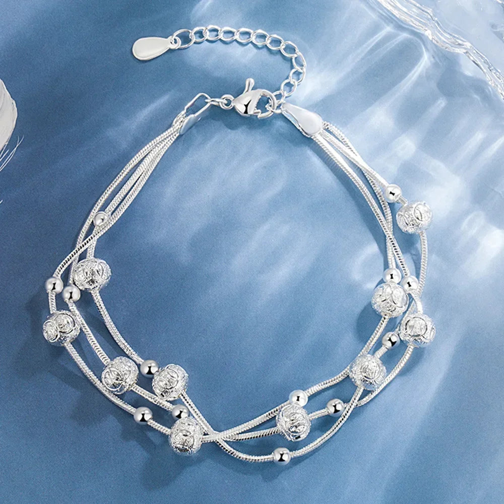 DL Sterling Silver Heart Shaped Bracelet For Women