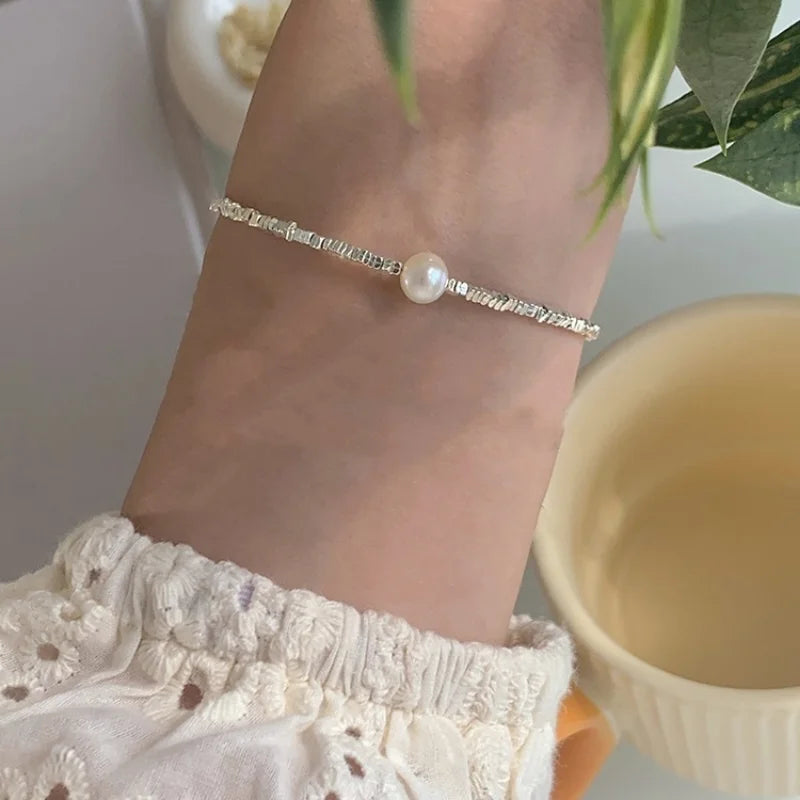 DL   Sterling Silver Pearl Bracelet for Women